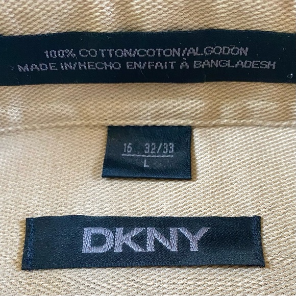 DKNY / THE UPTOWN SHIRT, 100% COTTON MENS LONG SLEEVE SHIRT SIZE L 16 32-33 TAN - Picture 3 of 8